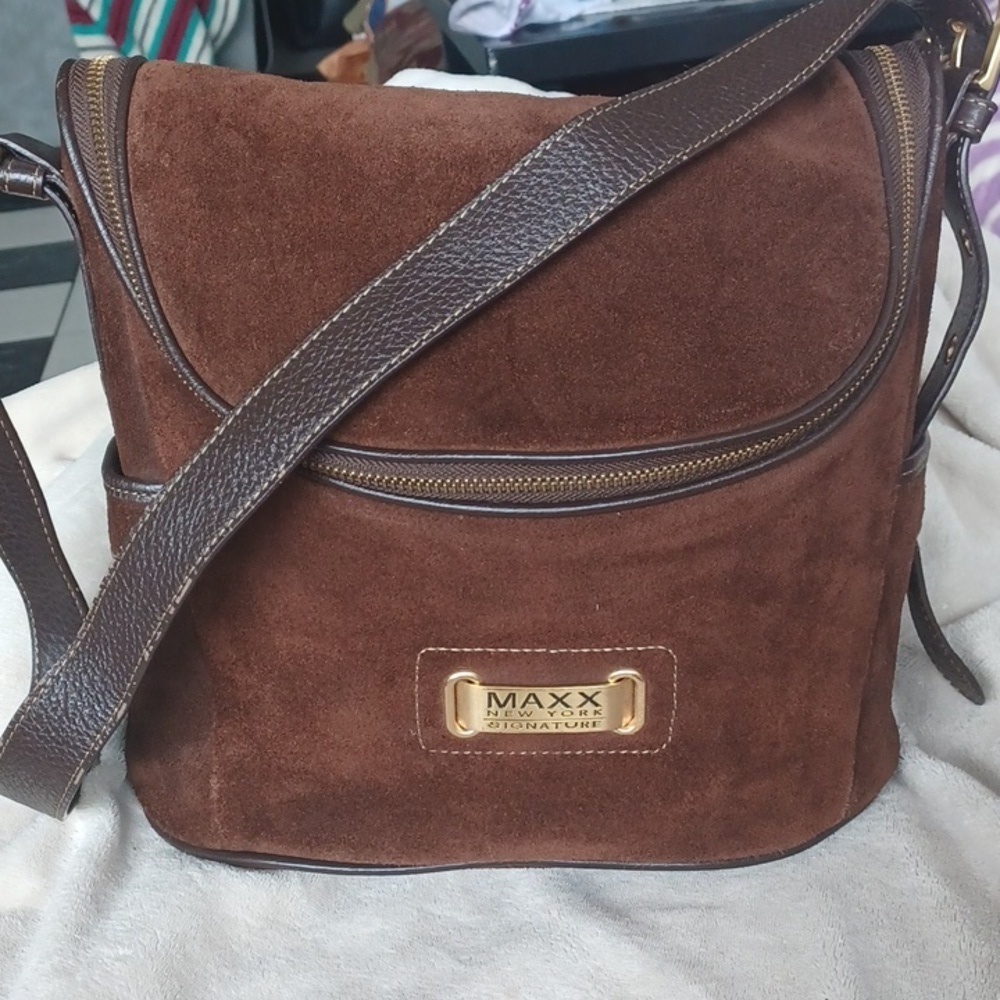 Maxx New York Brown Suede Shoulder Bag, 10x11x4